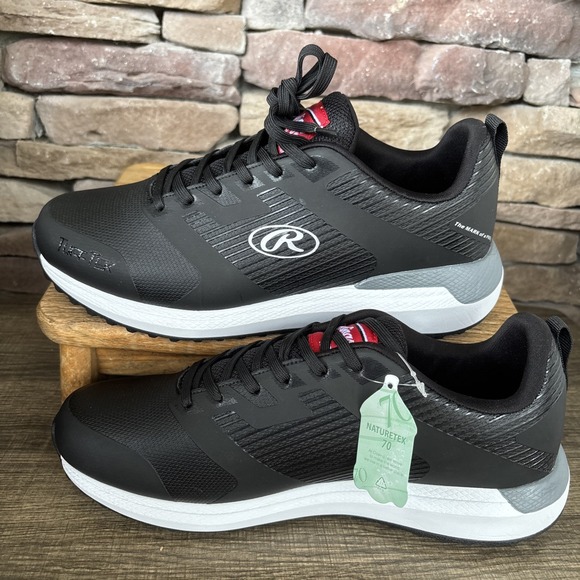 Rawlings League Turf Mens Shoes 8 D Black White Leather Lace-Up Baseball Cleats - Picture 10 of 16